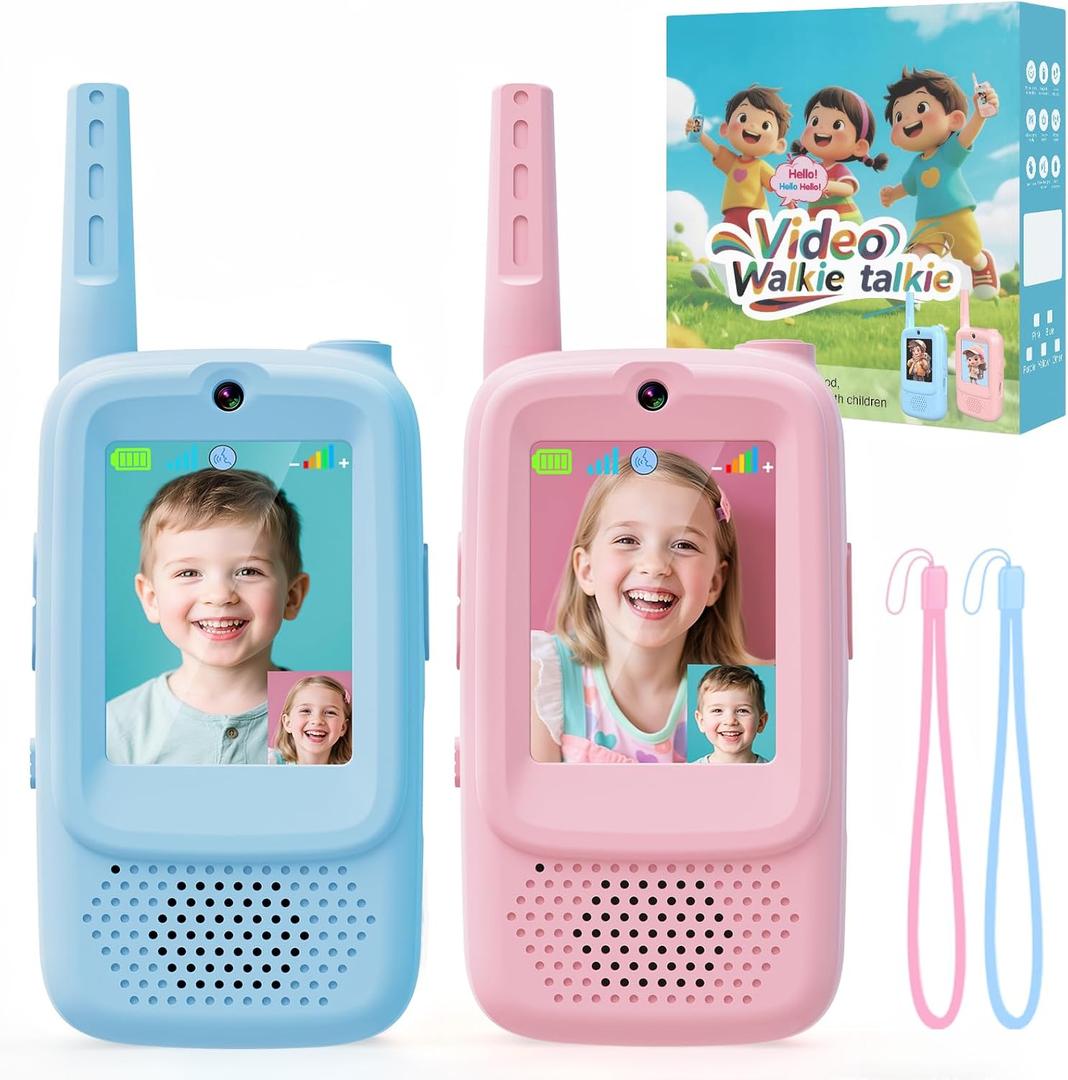 Video Walkie Talkies for Kids, Rechargeable Walkie Talkies Toys 2 Pack with HD Camera & 4 Voice Changer, Birthday Gifts for Age 3-12 Boys Girls, 2 Way Radio Long Range for Family Games Camping Hiking