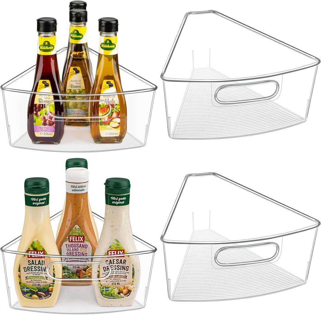 JEISSLIA Lazy Susan Cabinet Organizer Bins for 26"/ 28"/ 32" Diameter Corner Organizer, Plastic Cabinet Storage Bin, 1/8 Wedge - Food Safe, BPA Free, with Non-Slip Pads (for 26" Diameter, 4 Pack)