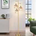 Gold Floor Lamps for Living Room Vintage Floor Lamp with Glass Lmapshape & Three Led Bulb,Glass Floor Lamps Brass Mid Century Modern Standing Lamp Tall Tree Flower Floor Lamp for Bedroom,Office,Corner