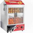 CROSSON 42L Hot Dog Steamer, 2-Tier Hot Dog Hut Steamer, Electric Bun Warmer with 86℉~185℉ Temperature Control，Tempered Glass Slide Doors Partition Plate Tong, Stainless Steel, for Hot Dogs & Buns