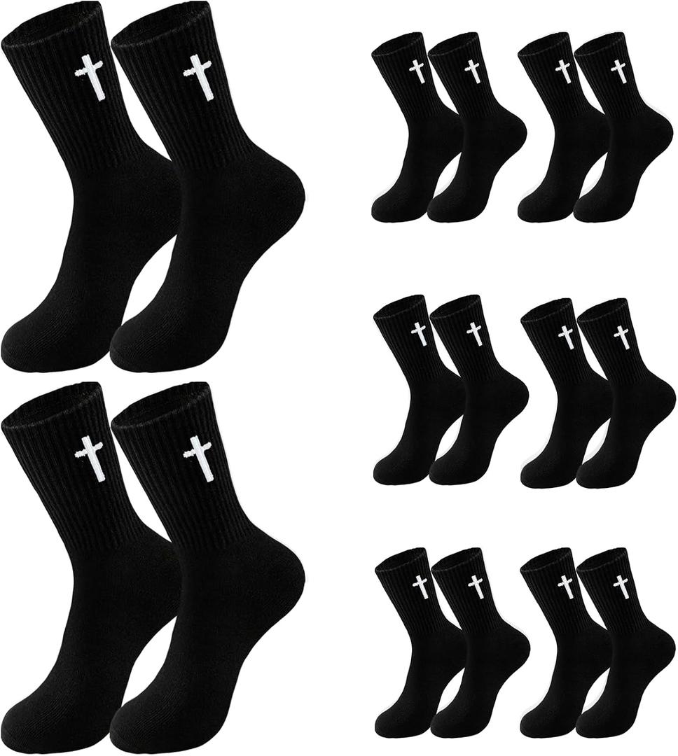 8 Pairs Christian Socks for Men Women,Faith Cross Socks as Gifts for Catholic Men and Pastor (Black)