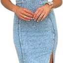 Denim Dress for Women Sleeveless Side Slit Bodycon Midi Jean Dresses for Women 2026, Size: M