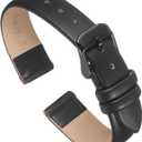 uxcell Multi-sizes Genuine Leather Band, Flat Thin Elegant Leather Watch Strap for Men and Women (14mm, Black/Black)