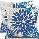 DFXSZ Black Brown Outdoor Pillow Covers 20x20 Inch Set of 2 White Gray Flower Throw Pillows Farmhouse Outdoor Modern Floral Polyester Square Cushion Case Decor for Patio Furniture Garden 002B20