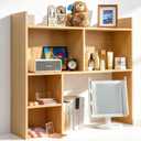 Deli Desktop Shelf, Desk Hutch with 5 Shelves for Computer Desk, Natural 3-Tier Desktop Display Rack, Multipurpose Wood Desktop Bookshelf Storage Organizer for Dorm Office Home