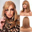 BERON Strawberry Blonde Wigs for Women Short Straight Bob Wig with Side Bangs Girls Middle-Length 14 Inch Body Halloween Costume Synthetic Hair Wig for Cosplay Party or Daily Use