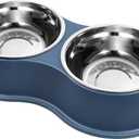 Dog Bowls Double Dog Water and Food Bowls Stainless Steel Bowls with Non-Slip Resin Station, Pet Feeder Bowls for Puppy Medium Dogs Cats (5.Blue)