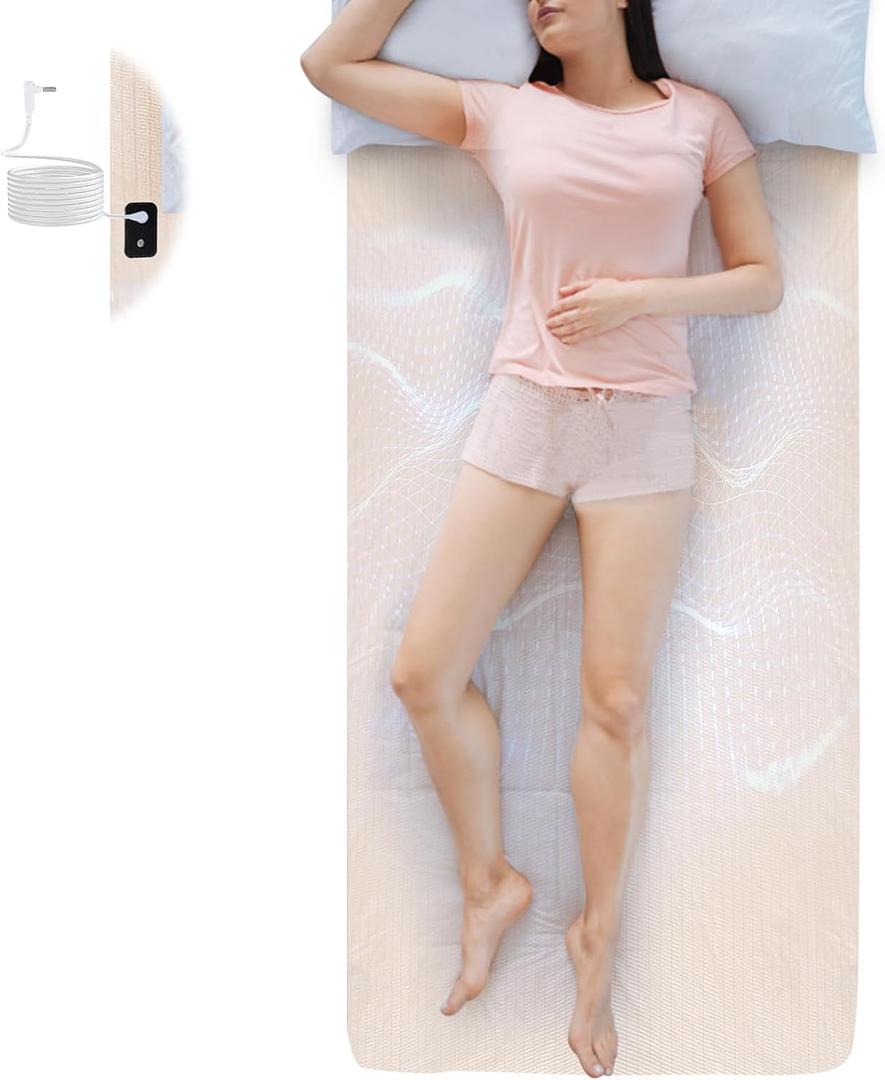 Grounding Mat for Bed, Grounding Sheets Blanket with Grounding Cord, Earthing Mat Grounding Pad, 95% Cotton+ 5% Silver Fiber (Beige, 35 * 104 Inch)