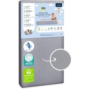 Serta Perfect Start Breathable Limited Two -Stage Crib Mattress and Toddler Mattress - Breathable Cover and Fiber Core, Machine Washable Cover, Waterproof, Made in USA