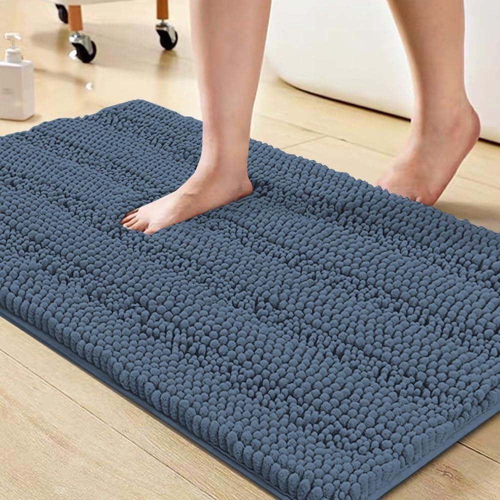 Turquoize Luxury Chenille Bath Rug for Bathroom Rugs Extra Absorbent Bath Mat Non Slip Microfiber Shower Rugs for Bathroom Microfiber Shaggy Carpet Rug Size, 20"x 32", Blue Indigo