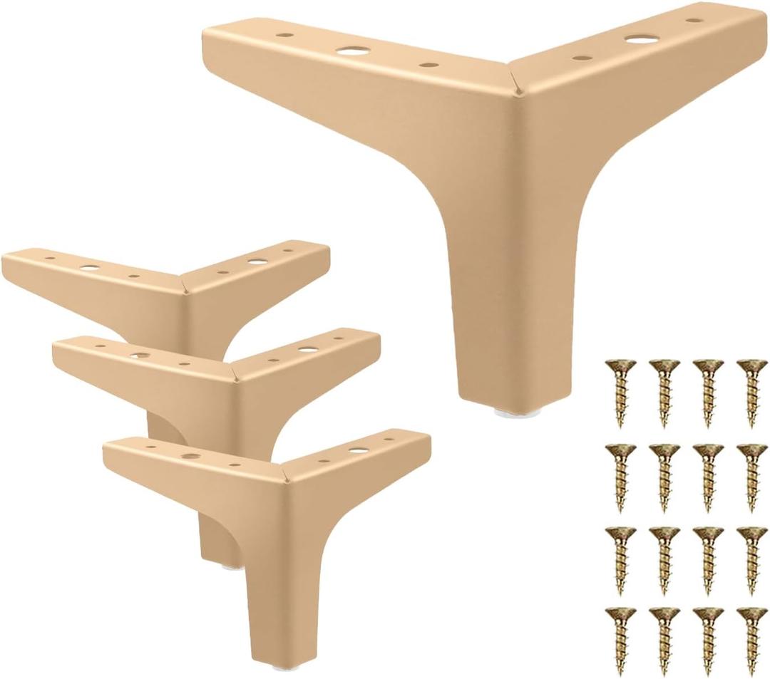 AODIOU Furniture Legs Modern Feet: Gold Metal Furniture Legs 4 Inch DIY Replacement Couch Legs Set of 4