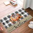 Fall Front Door Mat Indoor Entrance, Thanksgiving Welcome Orange Pumpkin Non Slip Doormat Absorbent Resist Dirt Floor Mats Washable Low Profile Sunflower Plaid Inside Rugs for Entryway, 16''x24''