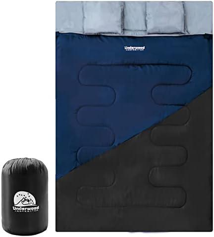 Double Sleeping Bag for Adults Kids - Lightweight 2 Person Sleeping Bag with Pillow, Queen Size Waterproof Camping Sack Two Person for Girls, Boys, Youths, Teens, Compact for Cold Weather & Warm 3.9lb 40'F