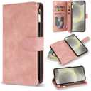 ZZXX for Samsung Galaxy S24 Wallet Case with RFID Blocking Card Slot PU Leather Zipper Flip Folio with Strap Kickstand Protective Cover for Samsung Galaxy S24 Case Wallet(Pink-6.2 inch)