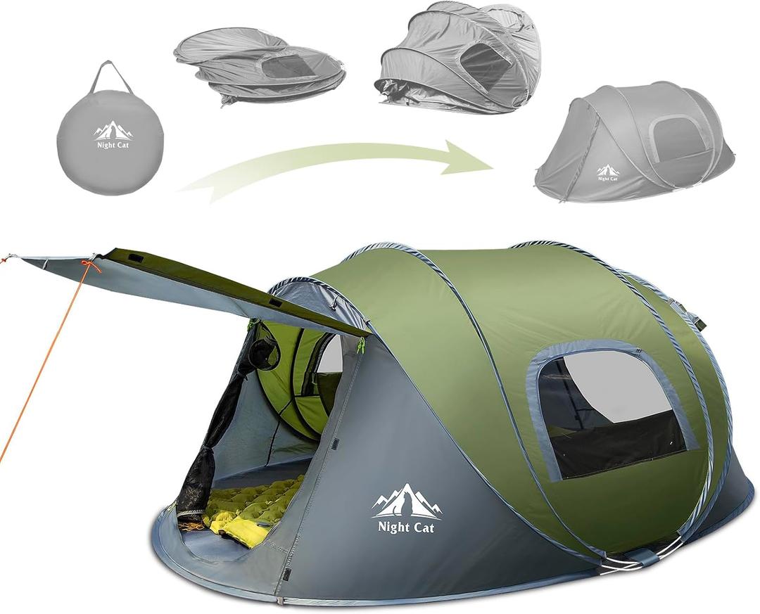 Night Cat Pop-up Camping Tent: 2 Person Tent Waterproof Instant Easy Setup Family Tent (2 Persons (9.5x6.6x4 ft), Dark Green)