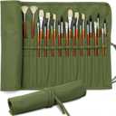 DUGATO 30-Slot Roll-Up Paint Brush Holder, Premium Canvas Brush Organizer for Artists, Washable Travel Brush Case for Watercolor, Acrylic, Pens & Art Supplies (Army Green) - Brushes not Included