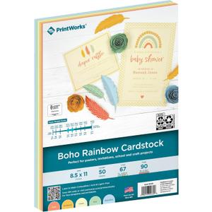 PrintWorks Boho Rainbow Cardstock 8.5" x 11" - 50 Sheets - 5 Assorted Boho Tones - Ideal for School & Craft Projects - 67 lb/147 gsm & 90 lb/165 gsm - Made in the USA - SFI Certified (00660)