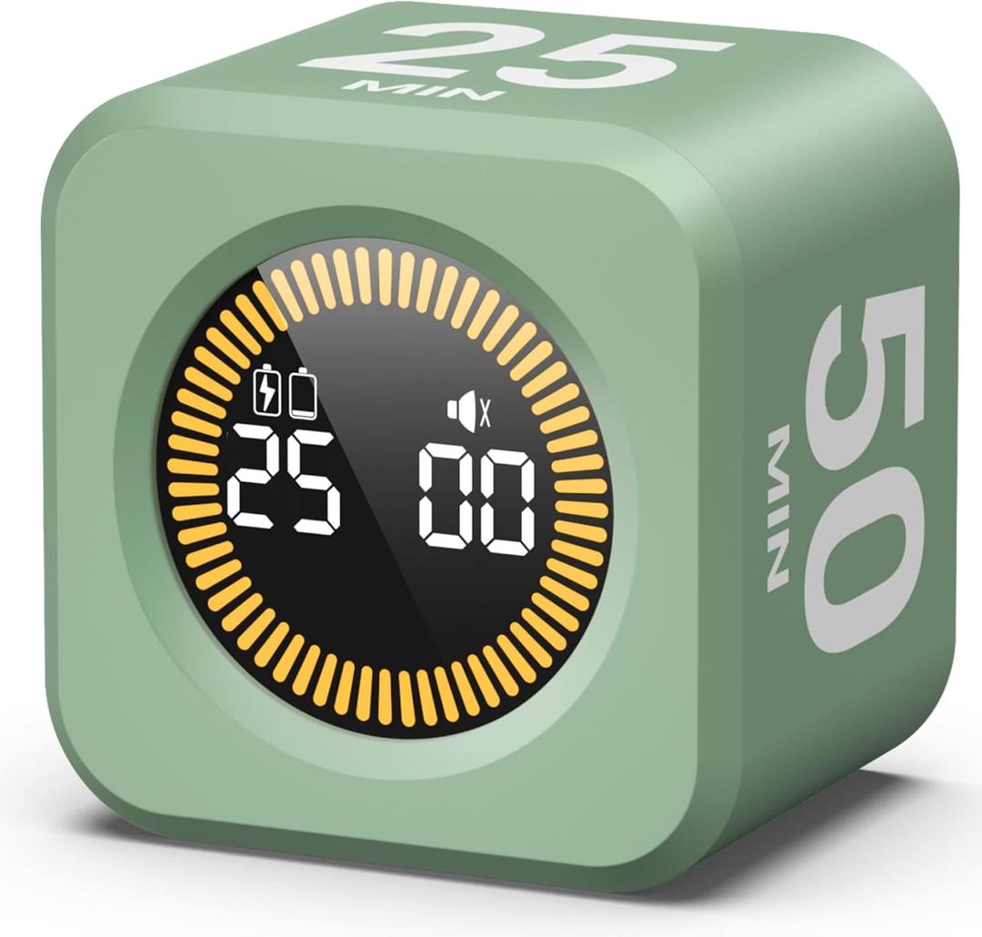KADAMS Pomodoro Cube Timer Productivity Visual Timer - 5/10/25/50 Min Rotating Countdown (1, Green)