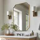 ANDY STAR 24"x36" Gold Mirror, Brushed Brass Scalloped Wall Mirror, Bathroom Mirror for Vanity, Wall Mirror with Aesthetic Scalloped Edge Design Ideal for Bathroom, Bedroom or Entryway