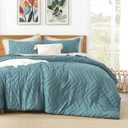 Litanika Grayish Teal Queen Size Comforter Sets, 3 Pieces Lightweight Chevron Tufted Bedding Comforter Set, Fluffy Down Alternative Comforter Bed Set Gift Choice (90x90In Comforter and 2 Pillowcases)