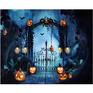 10X8FT Horror Cemetery Iron Gate Scary Halloween Photo Background for Photography Halloween Party Decorations Wall Decor Photo Studio Decoration Supplies DH-705