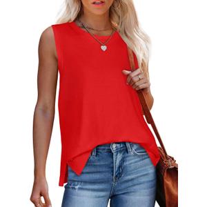 Tank Top for Women Summer Sleeveless Shirts Crewneck Casual Basic Side Split Tops (Large, Pure Red)