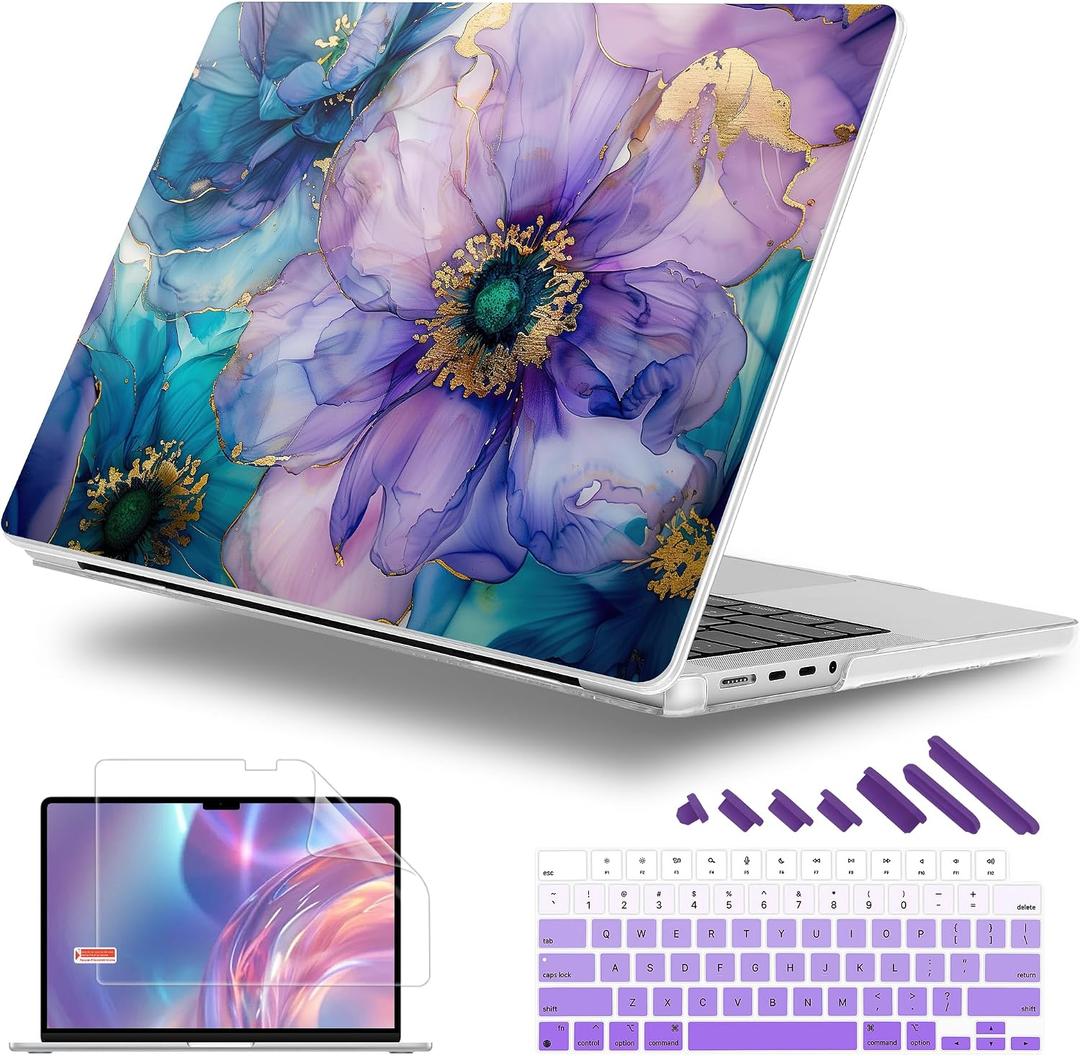 Case for M5 MacBook Pro 14 inch 2026 Model A3427 A3426 Fit 2025-2021 Model A3434 A3112 M4 A3112 A3401 A3185 M3 A2918 A2992 M2 A2779 M1 A2442 Pro/Max Cover, Fluid Art Flowers