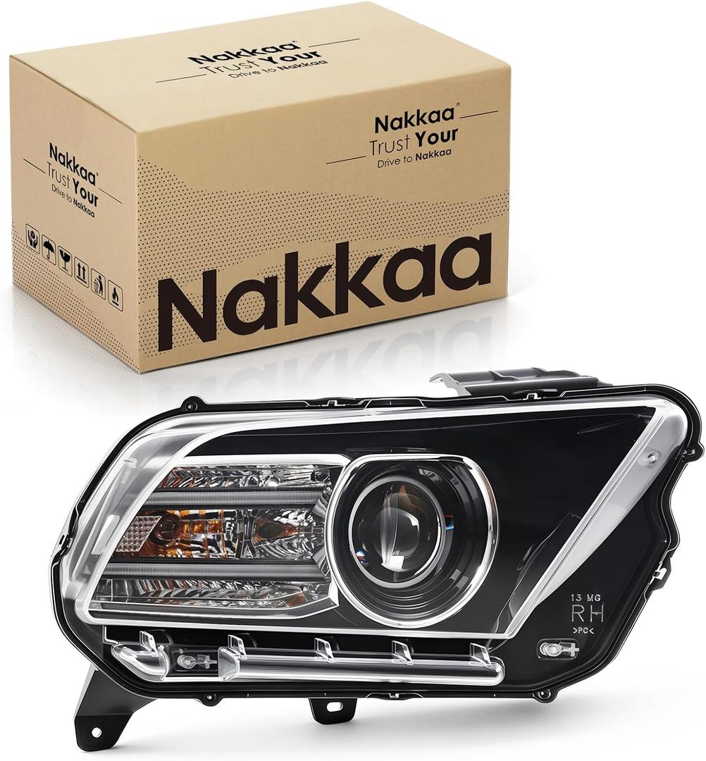 Nakkaa Headlight Assembly Compatible with Mustang 2013-2014 DR3Z13008C | Xenon Projector Headlamp with DRL Passenger Right Side Direct Replacement Plug & Play Installation
