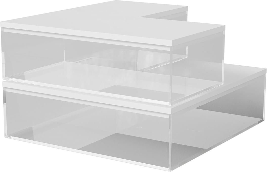 Martha Stewart Brody Plastic Storage Organizer Bins with Engineered Wood Lids for Home Office,-Kitchen, or-Bathroom, 3 Pack 1-Small/1-Medium/1-Large, Clear/White