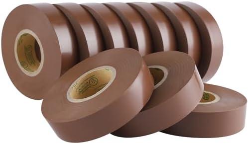 Lichamp 10-Pack Brown Electrical Tape Waterproof, 3/4 in x 66ft, Industrial Grade UL/CSA Listed High Temp Electrical Tape Brown Electric Super Vinyl