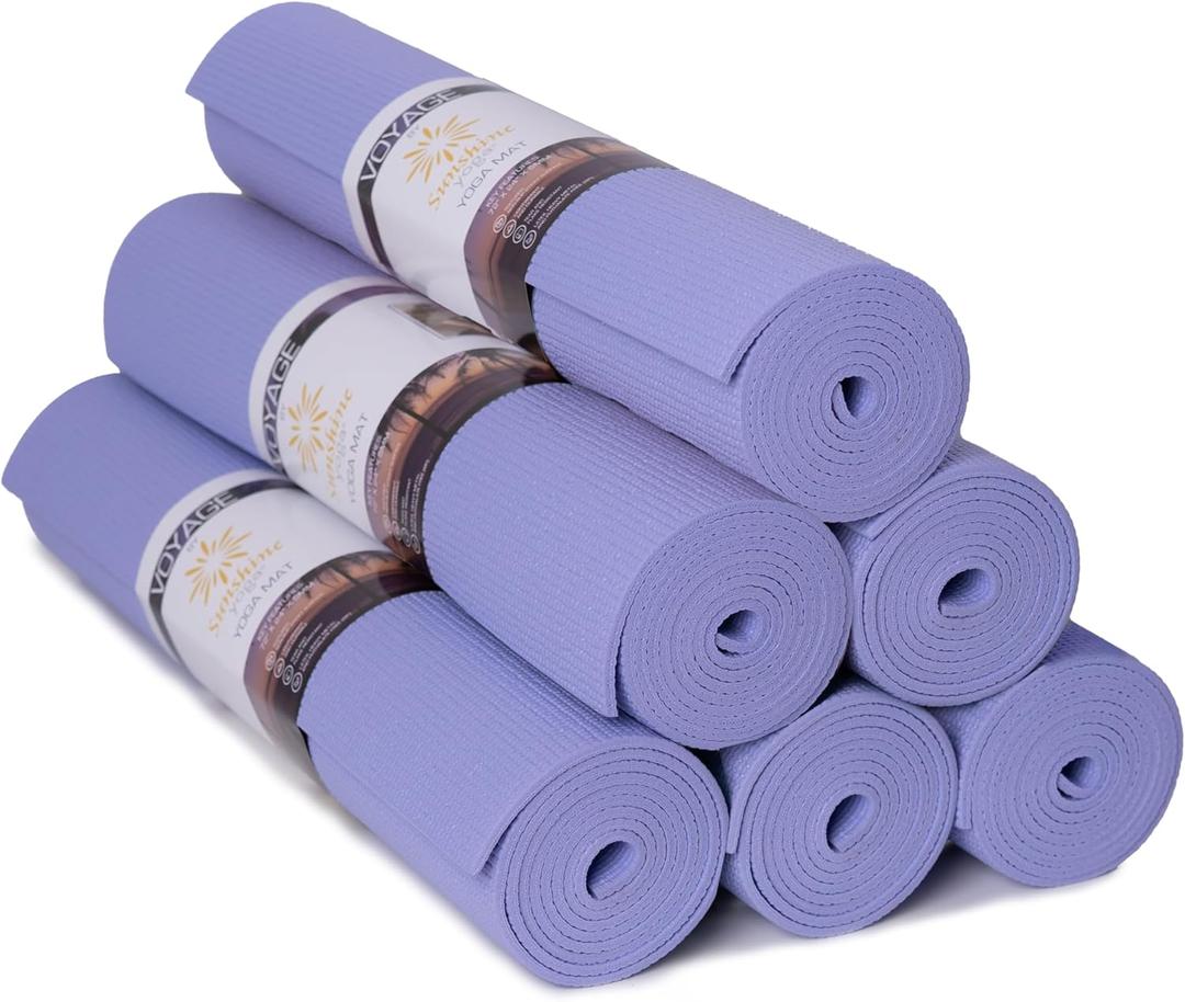 Sunshine Yoga Voyage Yoga Mat, 6 Pack, 72" x 24" Professional Studio and Gym Bulk Yoga Mats, 5mm Thick, Durable, Anti-Tear, Non Slip Fitness and Exercise Mats (Peri Purple)
