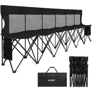 1MORE Soccer Bench - Portable Folding Team Bench, 6 Seats Foldable Sideline Benches, Soccer Chair with Bag & Mesh Backrest, Adult Team Chair for Football Camp Sport
