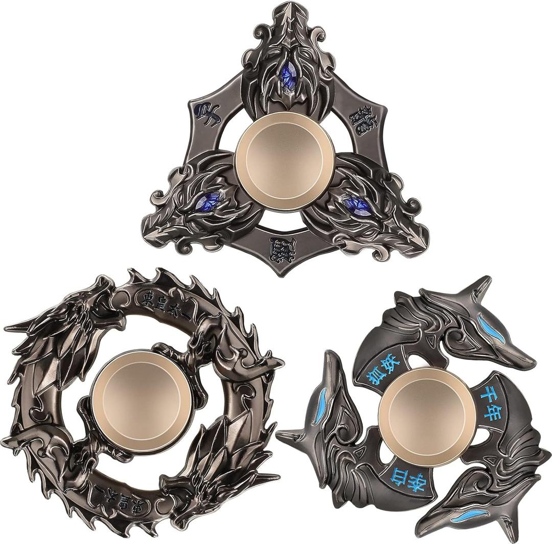 BBTO 3 Pieces Dragon Fidget Spinner Cool Metal Hand Finger Spinners Fingertip Spinners for Anxiety Stress Relief Toy Party Favor Birthday Gifts for Adults, Classroom Prizes(Black)