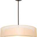 VONLUCE 3-Light Drum Chandeliers, 20" Pendant Light Fixture with 2-Layer Fabric Shade E26 Bases, Adjustable Swivel Joint Hanging Light Fixture for Bedroom Living Room Kitchen Hallway, Matte Black