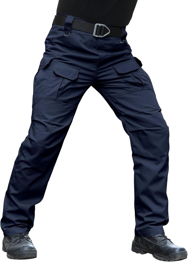 Men's Stretch Tactical Pants Water Resistant Ripstop Cargo Pants Outdoor Lightweight EDC Work Hiking Pants (32W x 32L, Navy Blue)
