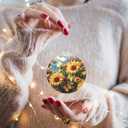 2025 Christmas Ornaments Round Stained Glass Christmas Hanging Ornament with Gold Rope Sunflowers and Butterflies Christmas Pendant Christmas Tree Decorations for Xmas Family Party Holiday (One Size, Silver)