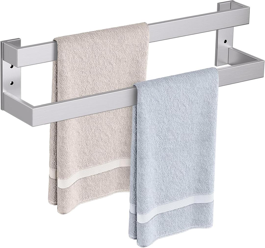 Double Towel Bar,Towel Rack for Bathroom Stainless Steel Wall-Mounted Bathroom Hardware Accessories Brushed Nickel 24 Inch