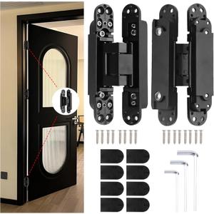 6" Hidden Hinges for Doors Invisible Hinge Concealed Hinges Zinc Alloy 180 Degree Swing Hinge 3 Way Adjustable Butt Silent Door Hinges 6 x 2.5 x 1 inch (Black Pack of 2)