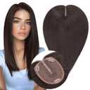 S-noilite Human Hair Toppers for Women, 100% Real Human Hair, 4x5 Inch Lace Base, Dark Brown, 12 Inch