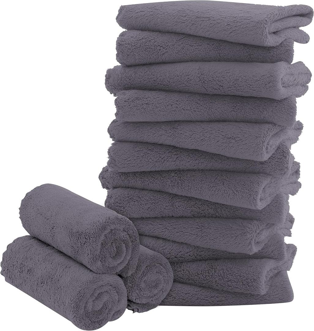 16 Pack Baby Washcloths - Luxury Coral Fleece - Extra Absorbent and Soft Wash Clothes for Newborns, Infants and Toddlers - Suitable for Sensitive Skin and New Born - Baby Shower - Grey, 10x10 Inch
