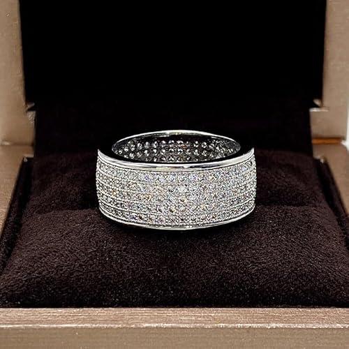 RKKOJJO 925 Sterling Silver Shiny Full Diamond Gemstone Ring 18K Oval Cut Cubic Zirconia Promise Cocktail Rings CZ Diamond Multi Row Ring Eternity Engagement Wedding Band Ring for Women Size 8