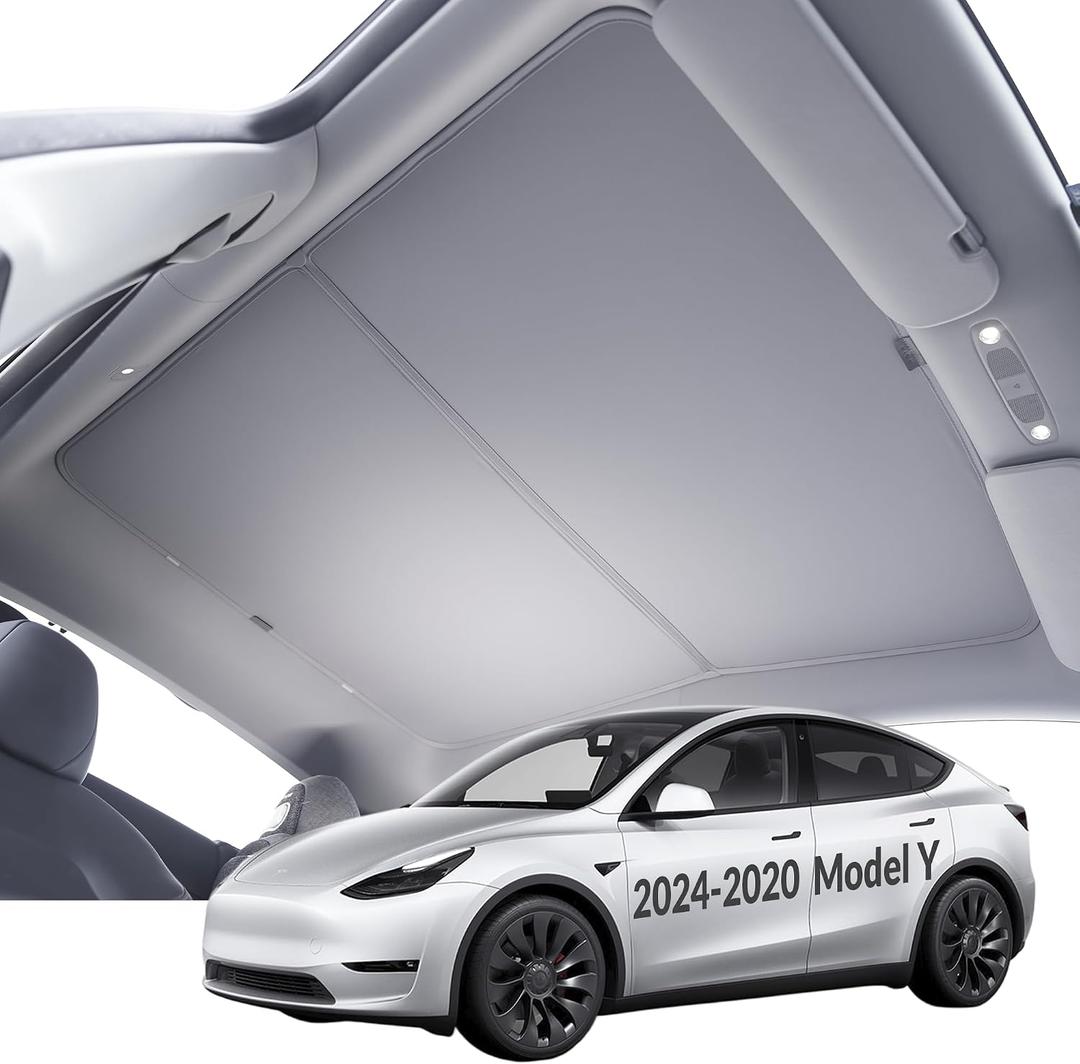 VION Roof Sunshade for Tesla Model Y 2024–2020, Interior Gray | Full blackout; dual-layer fabric with graphene-enhanced UV coating helps keep the cabin cooler and prevent sagging