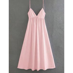 SOLY HUX Women's Summer Dress Backless V Neck Spaghetti Strap Loose Flowy Midi Cami Dresses L