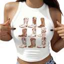 WDIRARA Women's Graphic Sleeveless Crop Tank Tops Crew Neck Western Rodeo Cowgirl Shirt (Large, White)