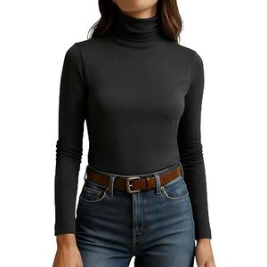 Women's Turtleneck Long Sleeve Shirts Slim Fitted Based Thermal Underwear Lightweight Active Shirt Fall Clothes 2025, Size S (Black)