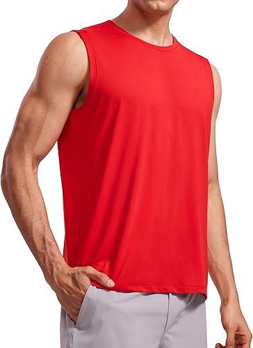 CRZ YOGA Men's Workout Sleeveless Shirt Quick Dry Stretchy Swim T-Shirts Athletic Gym Running Beach Tank Top (X-Large, Black)