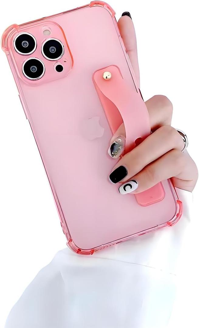 siduater Strap Case for 6.7" iPhone 14 Pro Max with Wristband Kickstand, Clear Soft TPU Protective Shockproof Bumper Cover, Adjustable Hand Grip Loop for iPhone 14 Pro Max 6.7 Inch, Pink