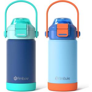 Kids Insulated Water Bottle with Pop-Open Straw & Spout 2-in-1 Lid, 14oz Leak Proof 18/8 Stainless Steel Vacuum Tumbler, BPA-Free Kids Cup For Travel School Boys Girls Toddler 2 Packs,Sea World