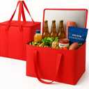 musbus 2-Pack XL-Large Insulated Grocery Shopping Bags, Red, Reusable, Heavy Duty, Zipped Zipper,Collapsible,Tote,Cooler,Groceries,for car,Recycled Material Warm Foldable Bag
