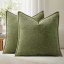 a moment Pack of 2 Decorative Chenille Throw Pillow Covers with Twill Cushion Covers for Sofa Living Room Couch Bed 22x22 Inch,Crafted Border Moss Green